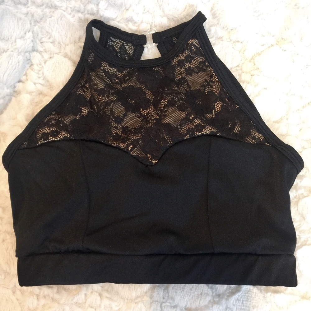 Black Lace High Neck Crop Top/Bra Sz M